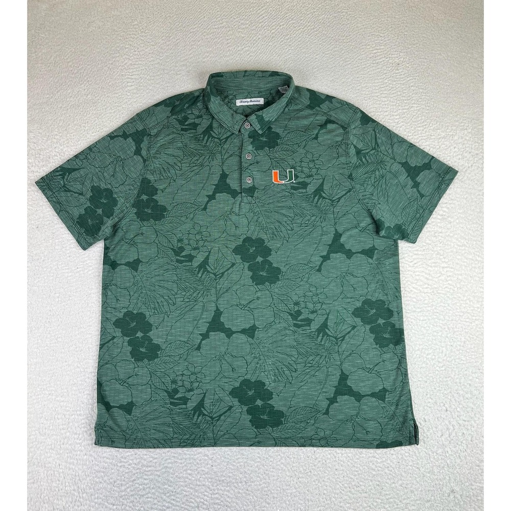 Miami Hurricanes Polo Shirt Mens 2XL Green NCAA Football Tommy Bahama Floral